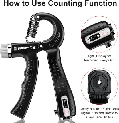 Adjustable Resistance Hand Gripper with Counter